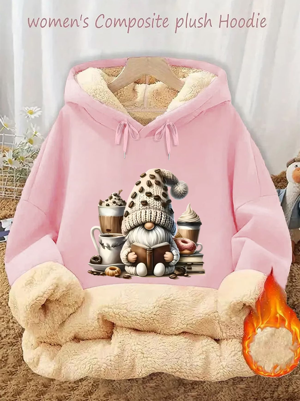 Women's Thick Fleece-Lined Drawstring Hoodie with Pockets