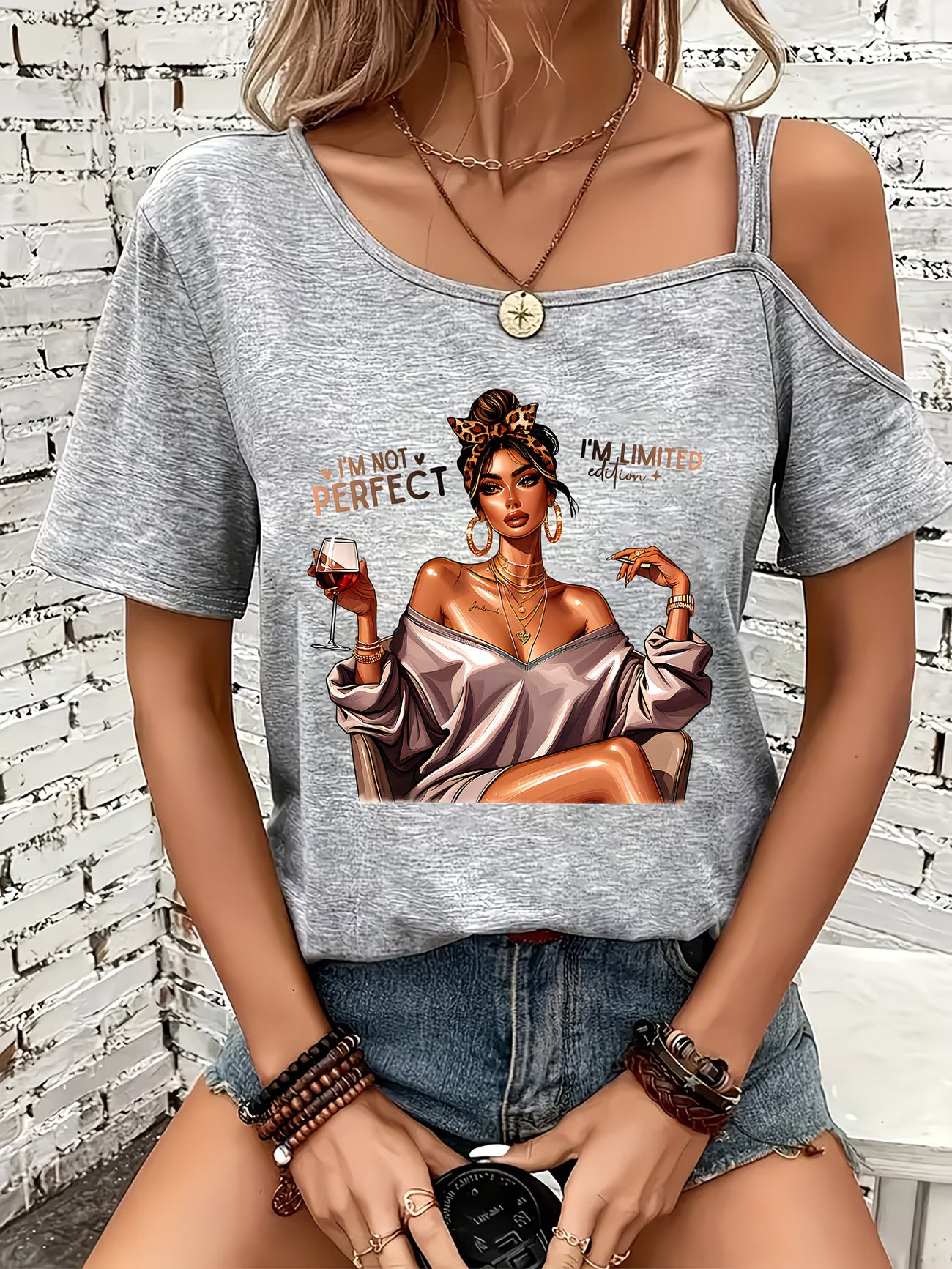 Printed Off-Shoulder Short Sleeve Top