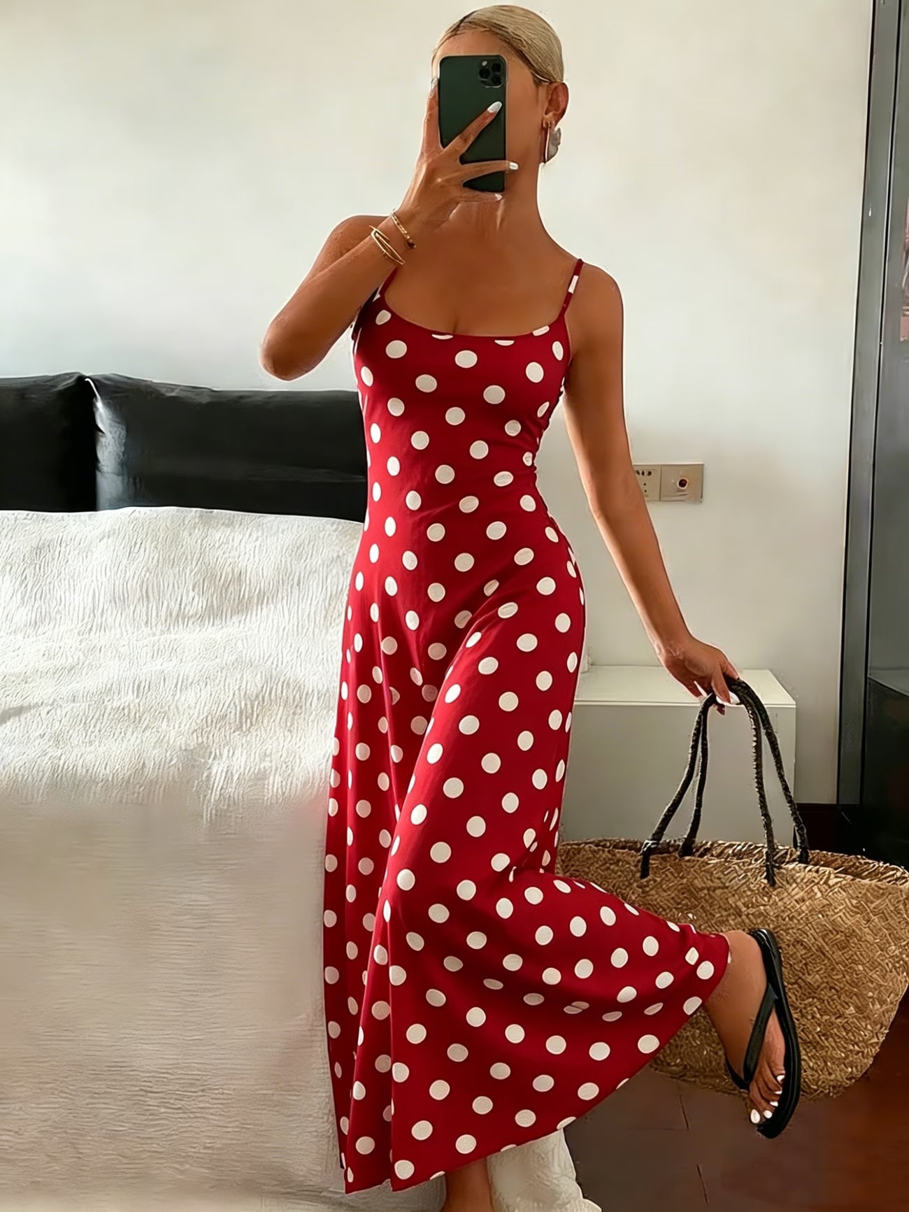 Spring Summer Polka Dot Print Cami Dress