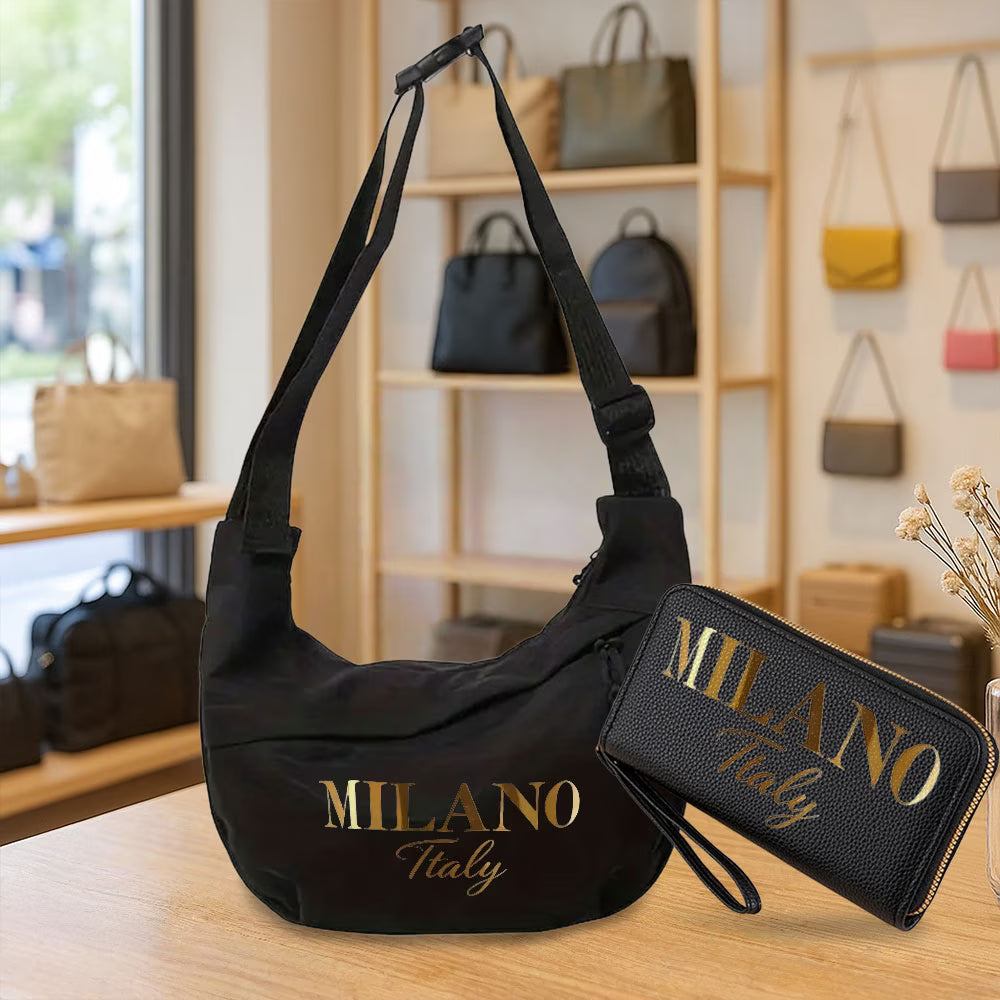 Women's Milano Italy Pattern Dumpling Bag & Long Wallet Bundle