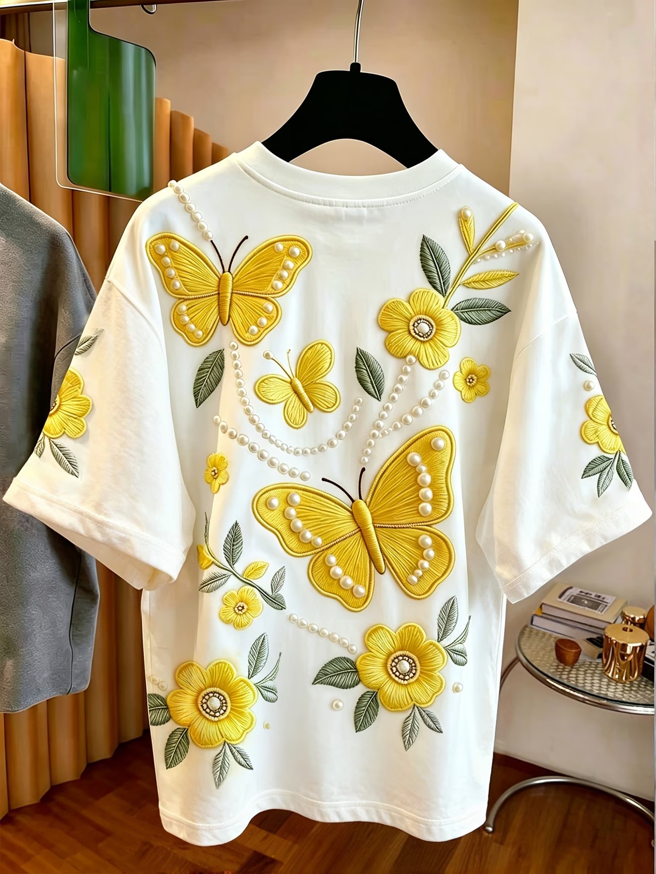 Floral & Butterfly Embellished Top — Colourful Appliqué