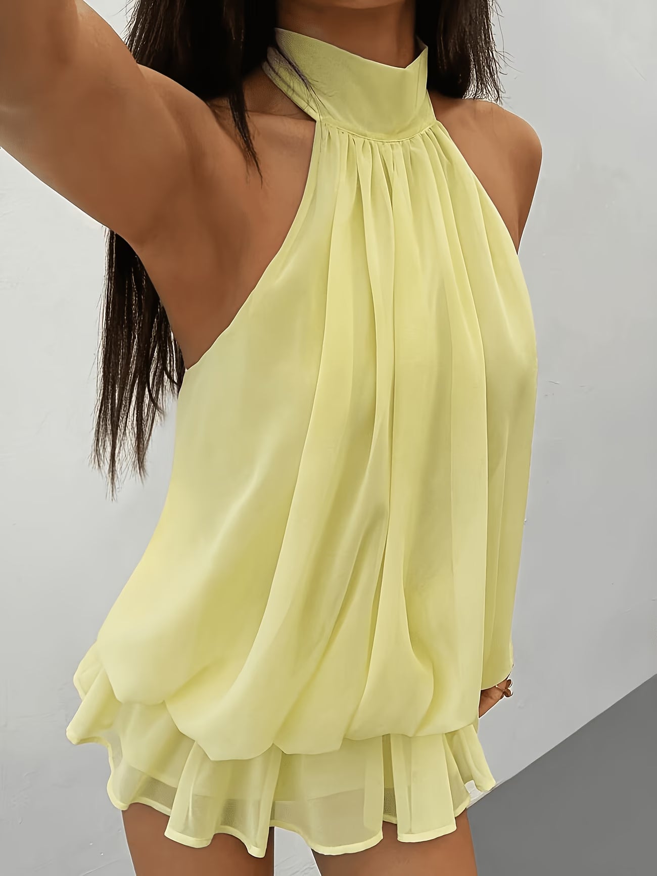 Backless Halter Neck Mini Dress — Tie Waist Cinched