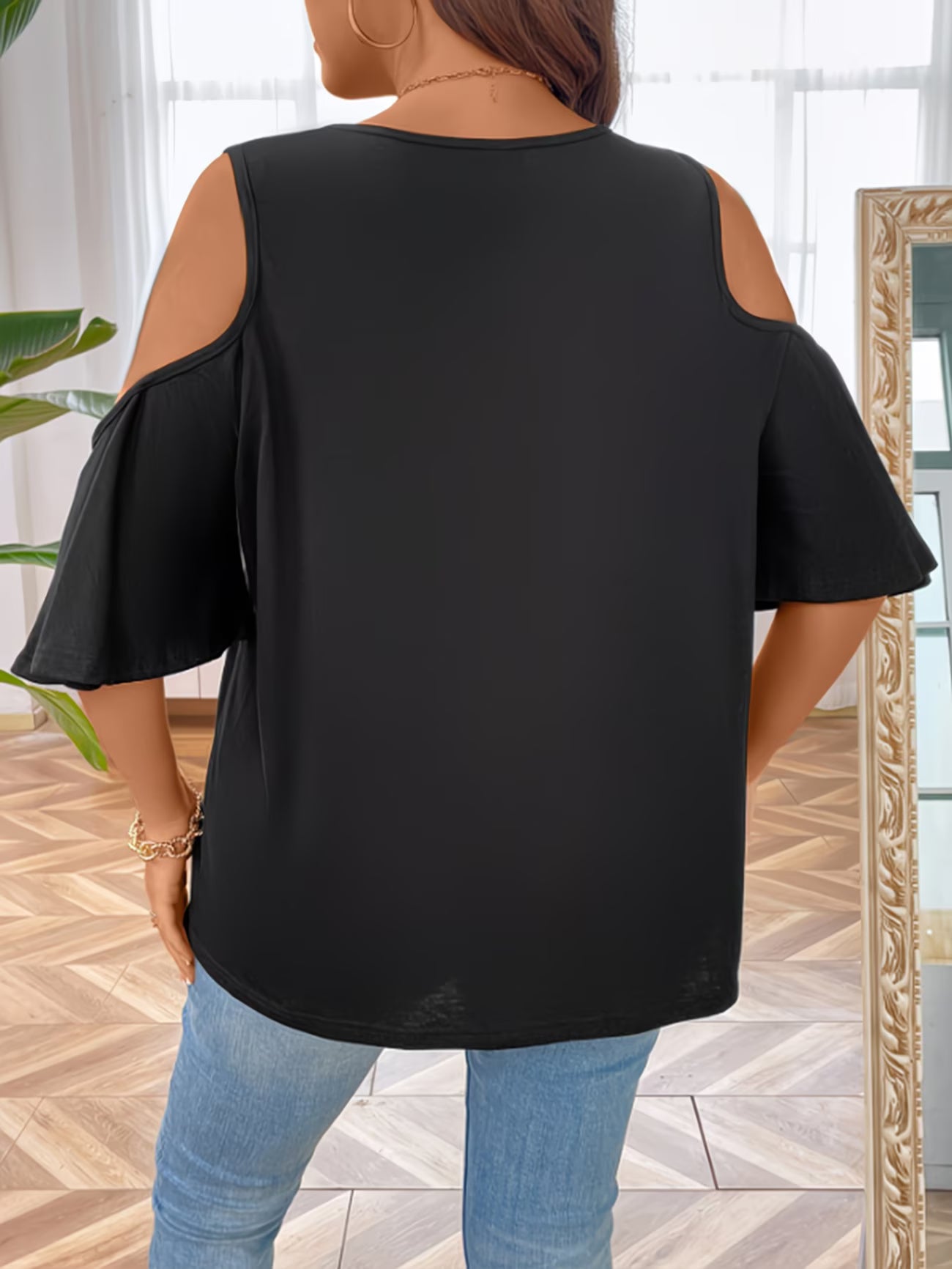 Plus Size,  Off-Shoulder Batwing Sleeve Short Sleeve