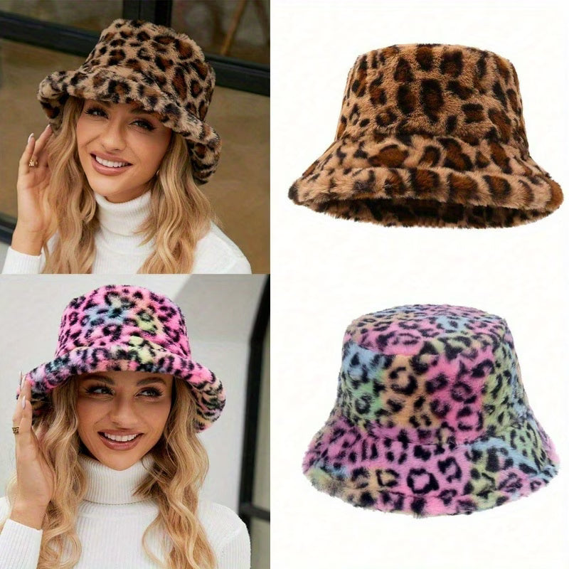 Women's Leopard Print Bucket Hat – Adjustable Autumn Winter Fashion Hat