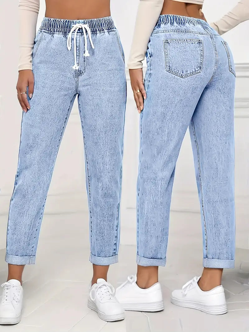Ladies' 2025 New Stretch Elastic Drawstring Slim Cropped Jeans,