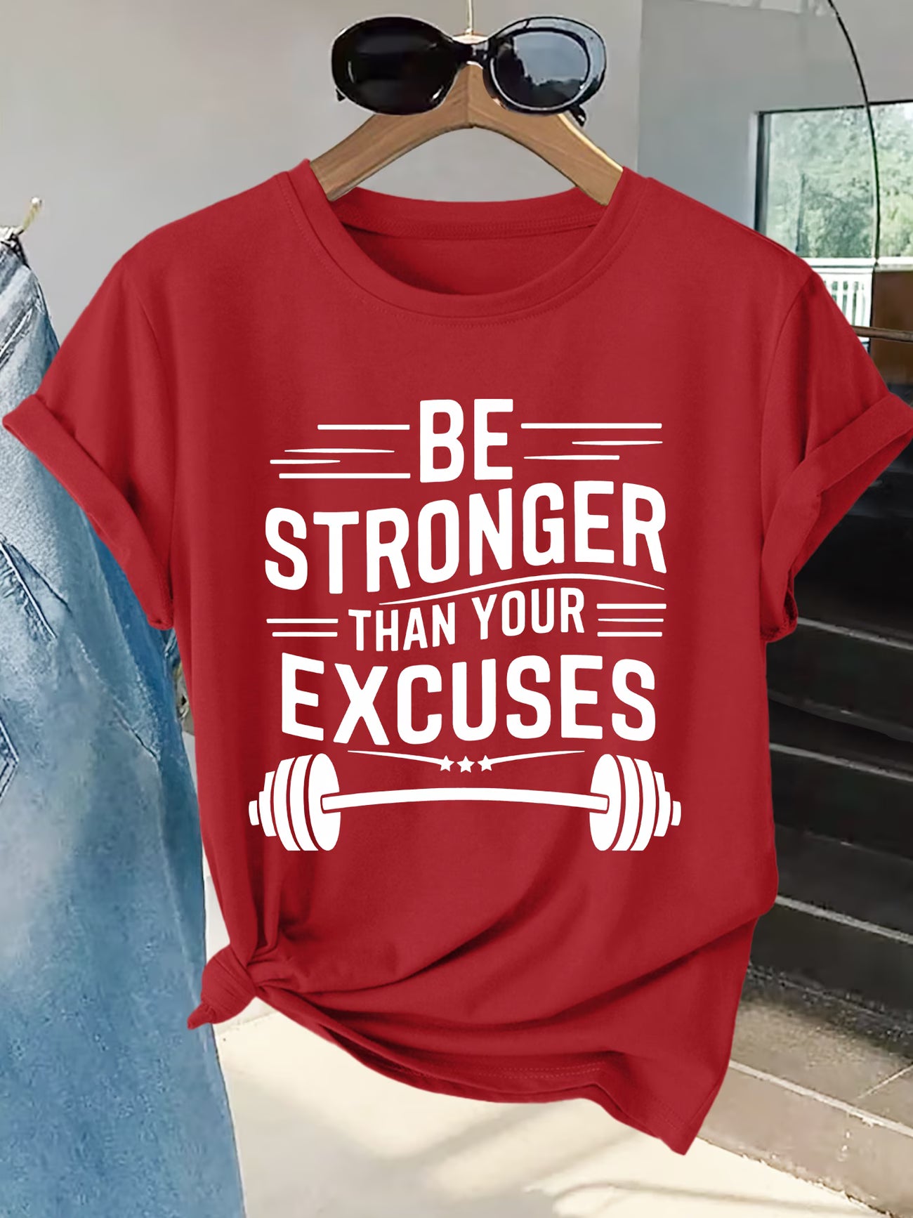 Plus Size Women's Fitness Slogan Top – Motivational Blouse-Style Active Wear