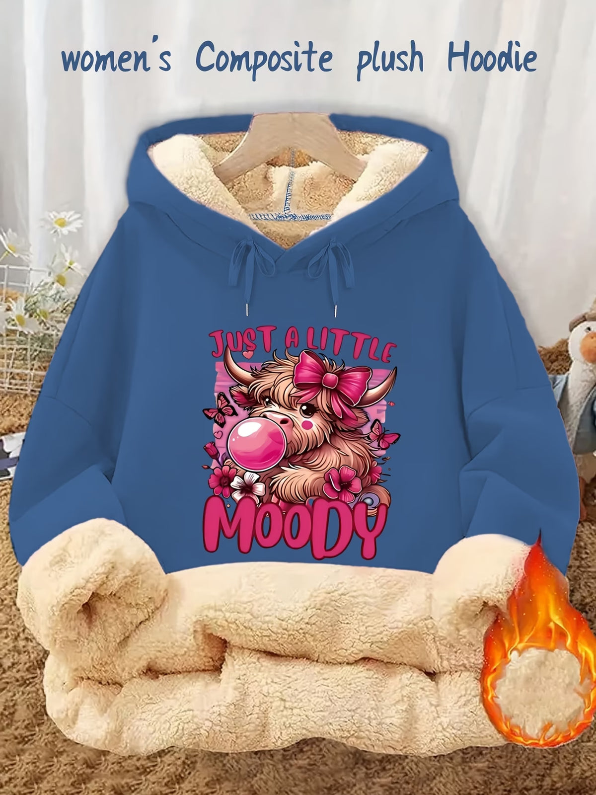Women's Highland Cow & Bow Fleece-Lined Hoodie