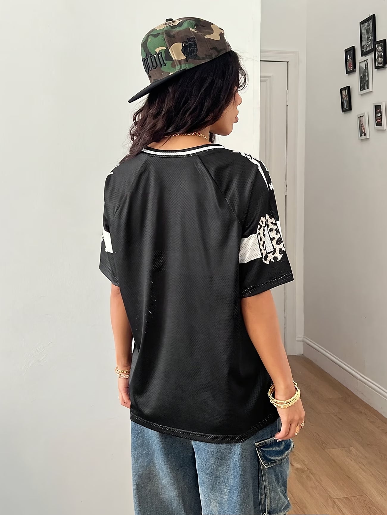 Women's Digital Print Mesh Breathable T-Shirt