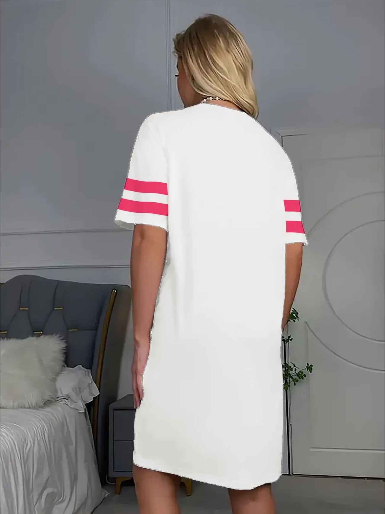 Women's "Sleep" Letter Print Nightgown – Contrast Design Sleepwear Dress