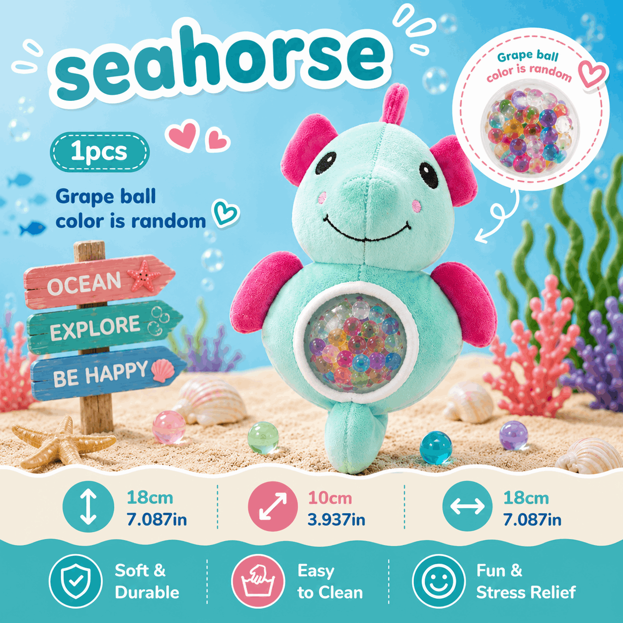 Sea Creature Squishy Stress Ball Toy | Ocean Sensory Squeeze Fidget & Plush Companion