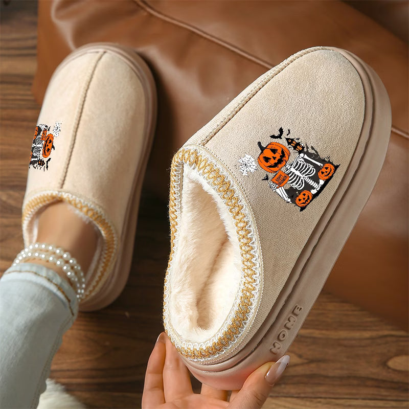 Halloween BOO Skull & Pumpkin Slippers – Women's & Unisex Plus Size