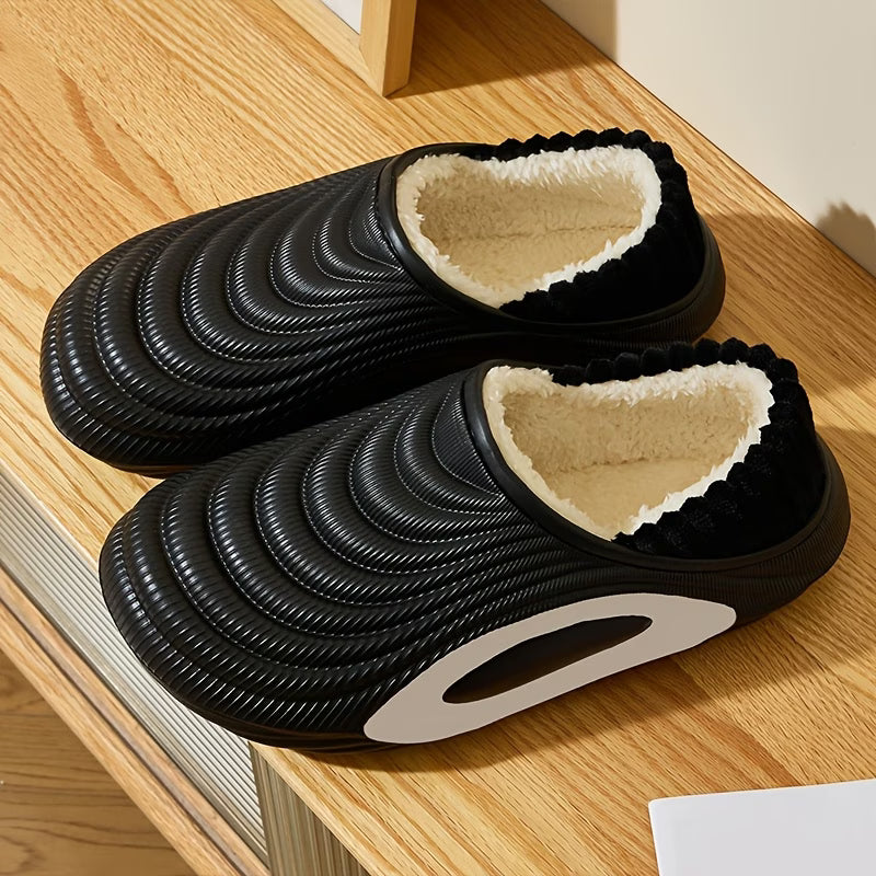 Couple's Wave Pattern Plush-Lined Winter Slippers