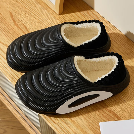Couple's Wave Pattern Plush-Lined Winter Slippers