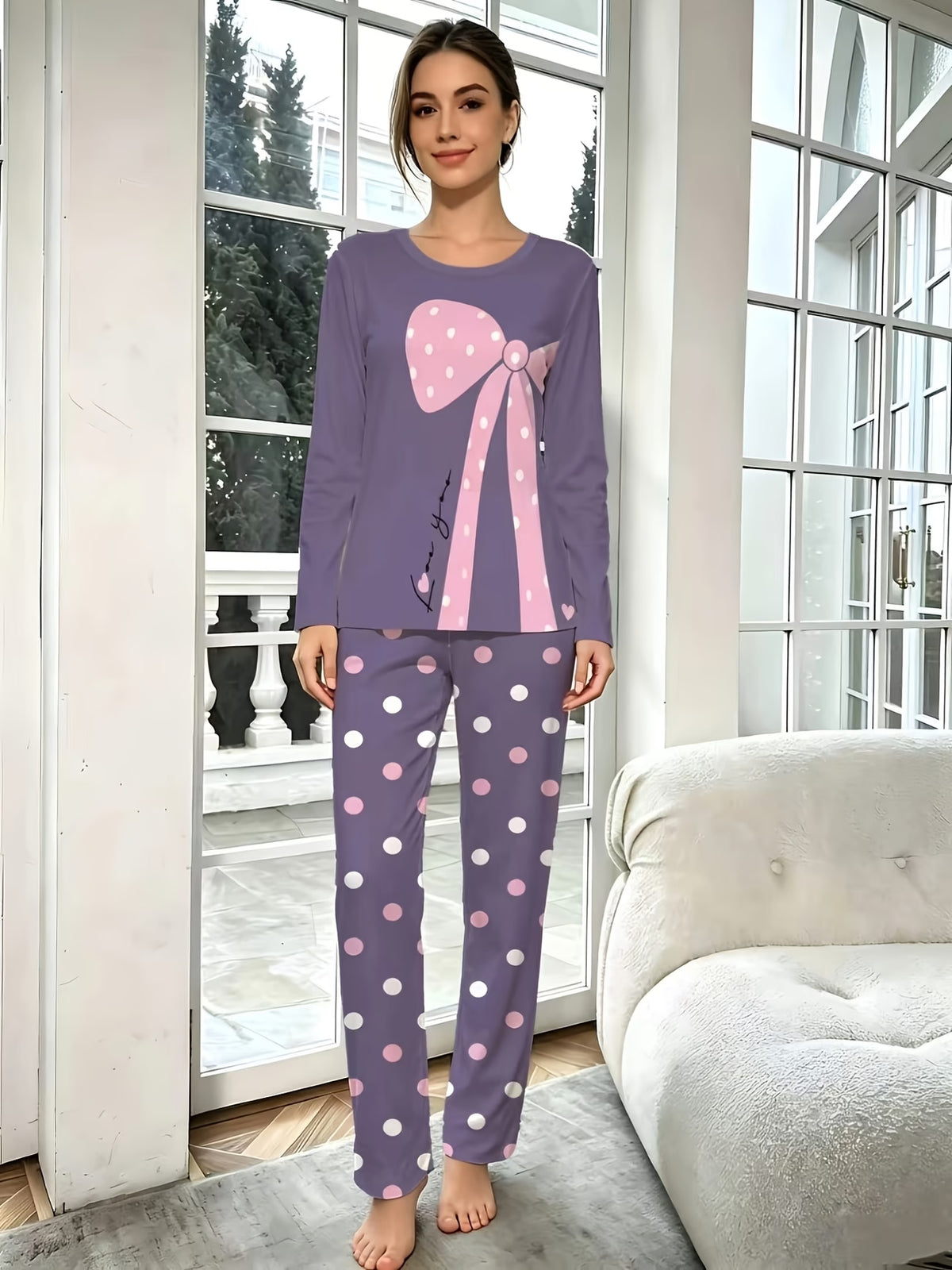 Women’s  Polka Dot Bow Lounge Set