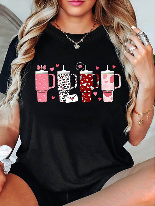 Heart Themed Tumblers Graphic Print T-shirt