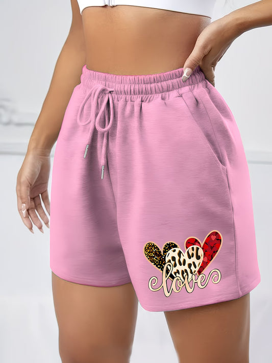Women's Heart Print Drawstring Shorts – Trendy High-End Design