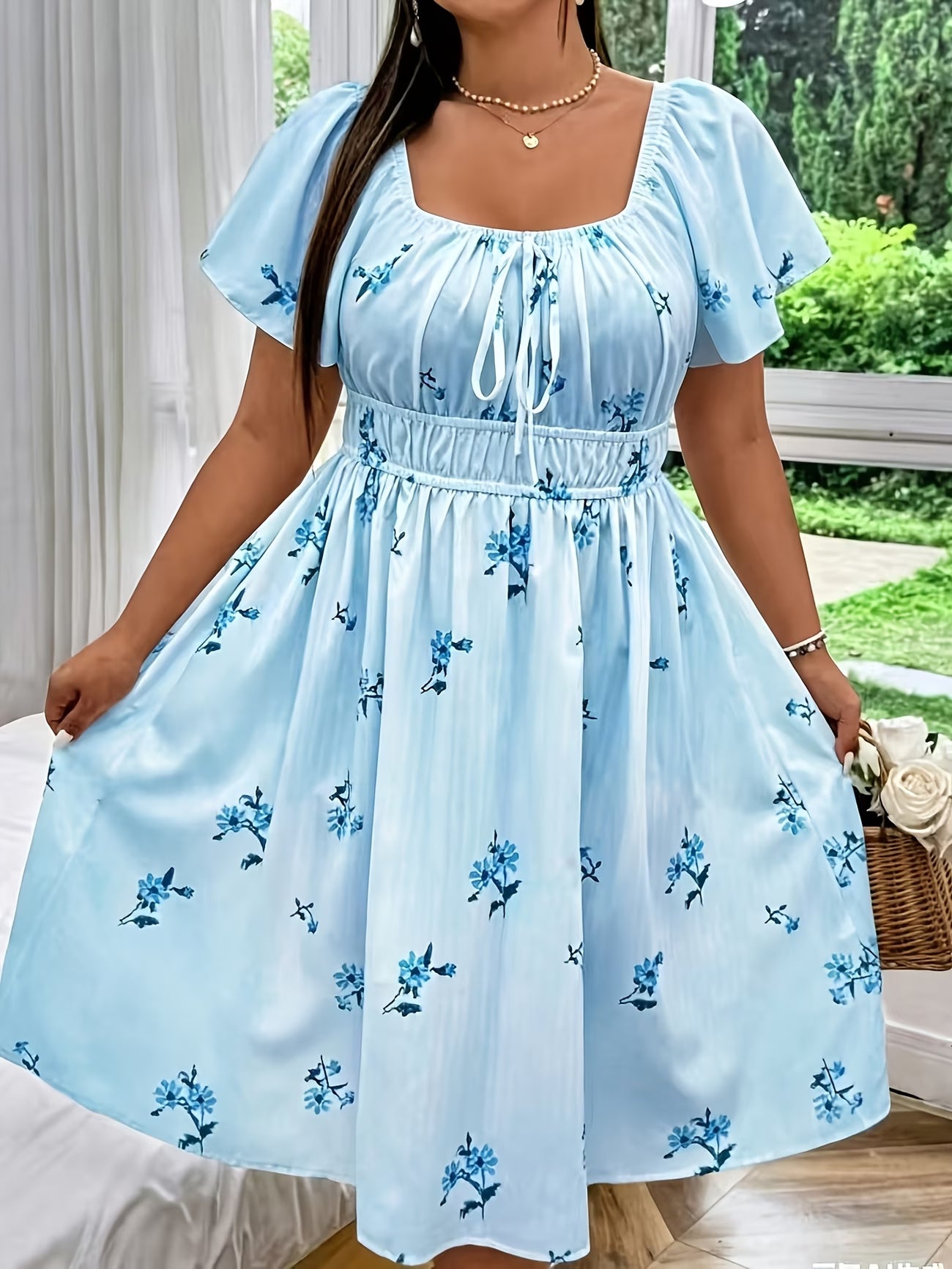 Floral Print Midi Dress | Drawstring Waist | Curve