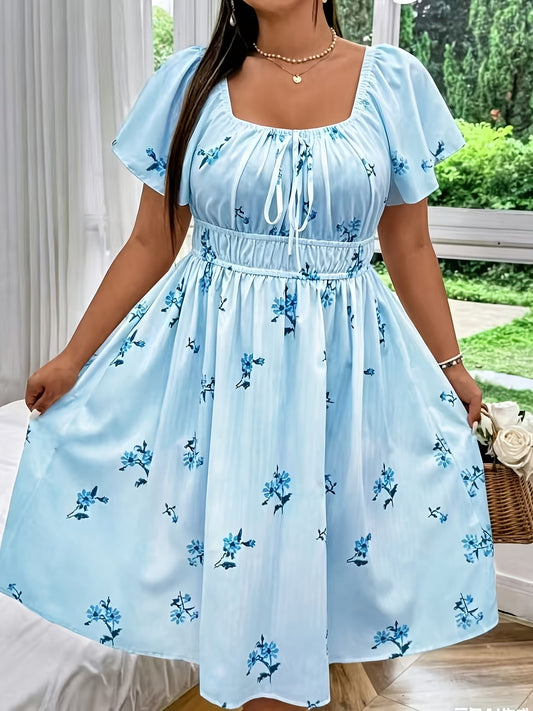 Floral Print Midi Dress | Drawstring Waist | Curve