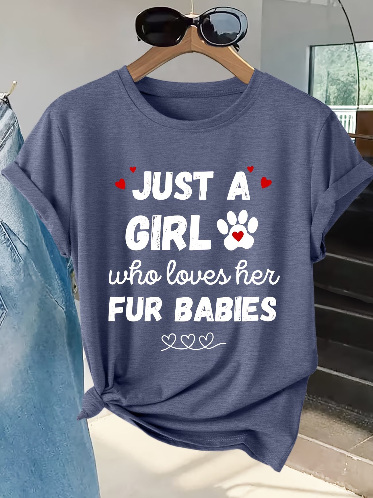 Women's Cute Heart & Pet Print Graphic Tee | Short-Sleeve T-Shirt