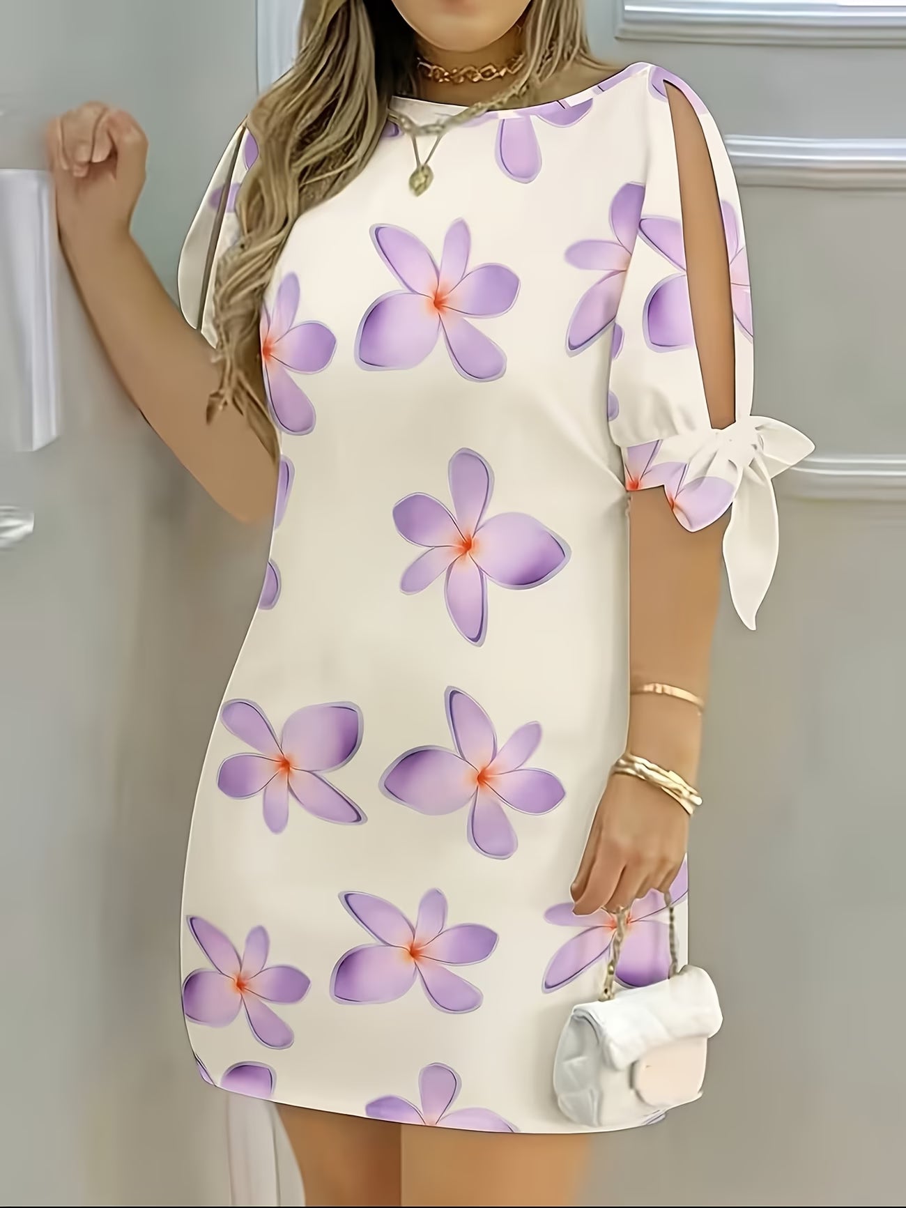 Floral Print Tie-Sleeve Dress