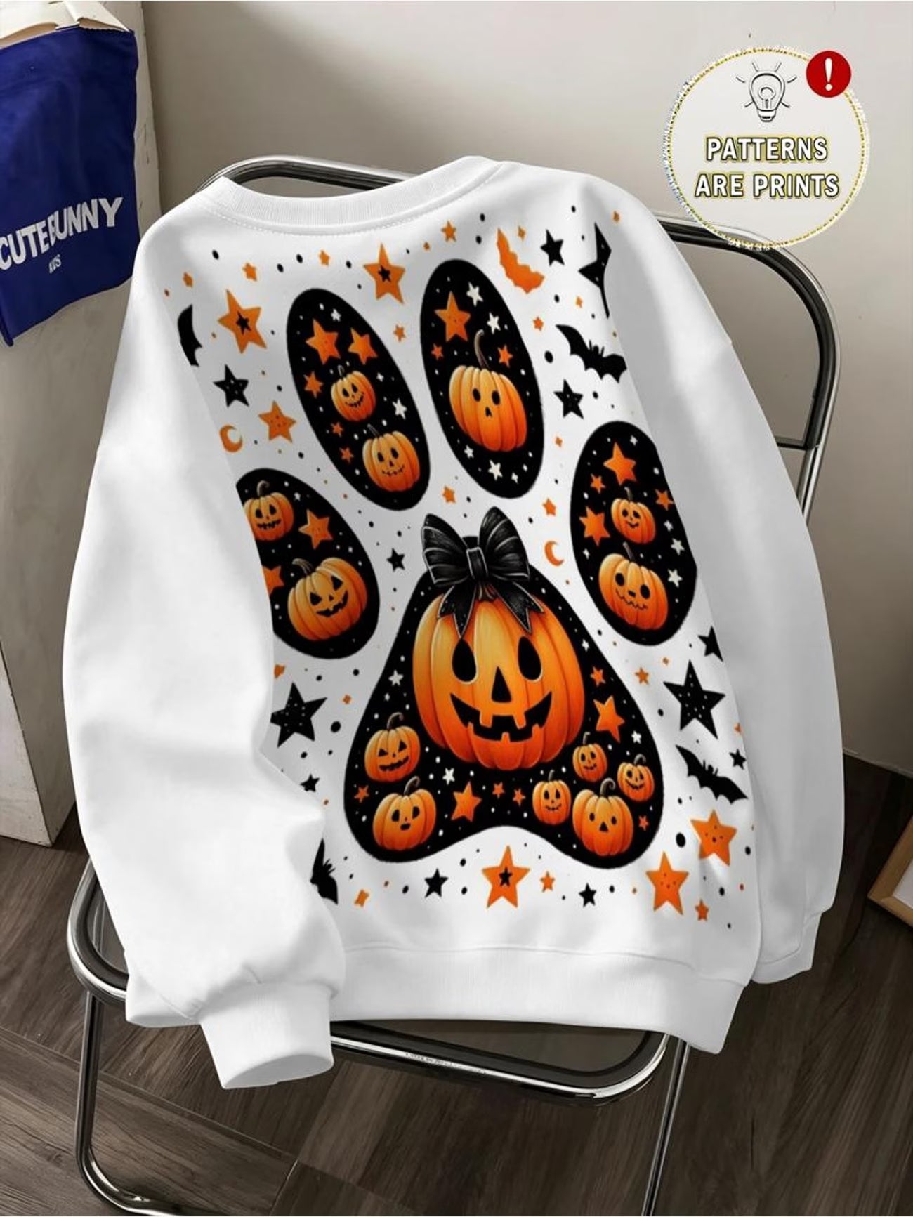 Halloween Paw Print Pumpkin & Bat Sweatshirt