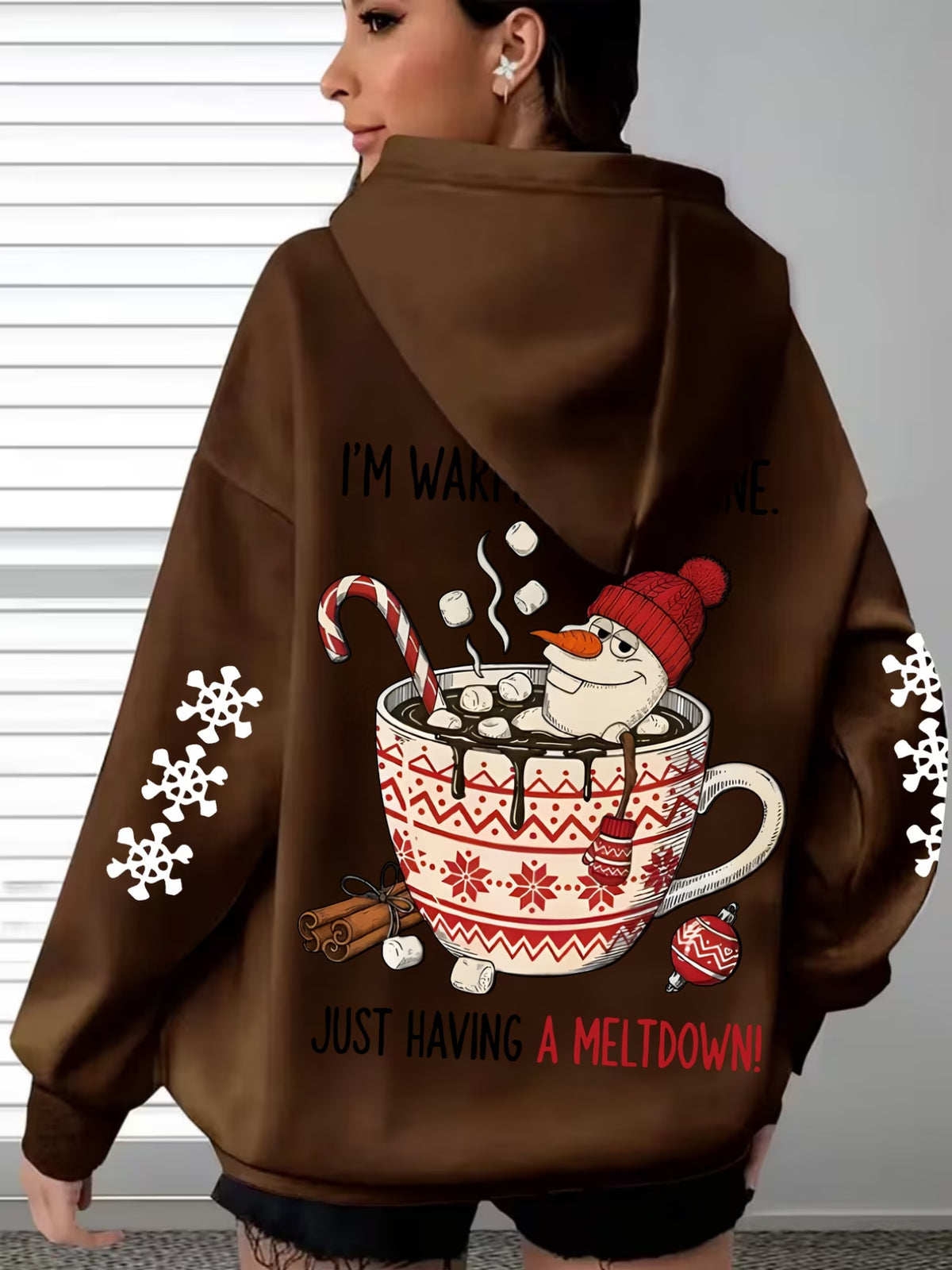 Women's Hot Chocolate Snowman Print Hoodie