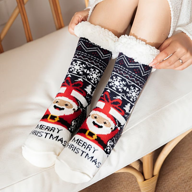 Christmas Plush-Lined Thermal Socks – Soft Mid-Calf Slipper Socks for Women