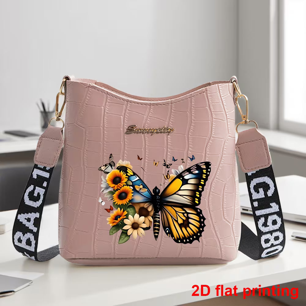 Floral & Butterfly Print Women's Crossbody Bag