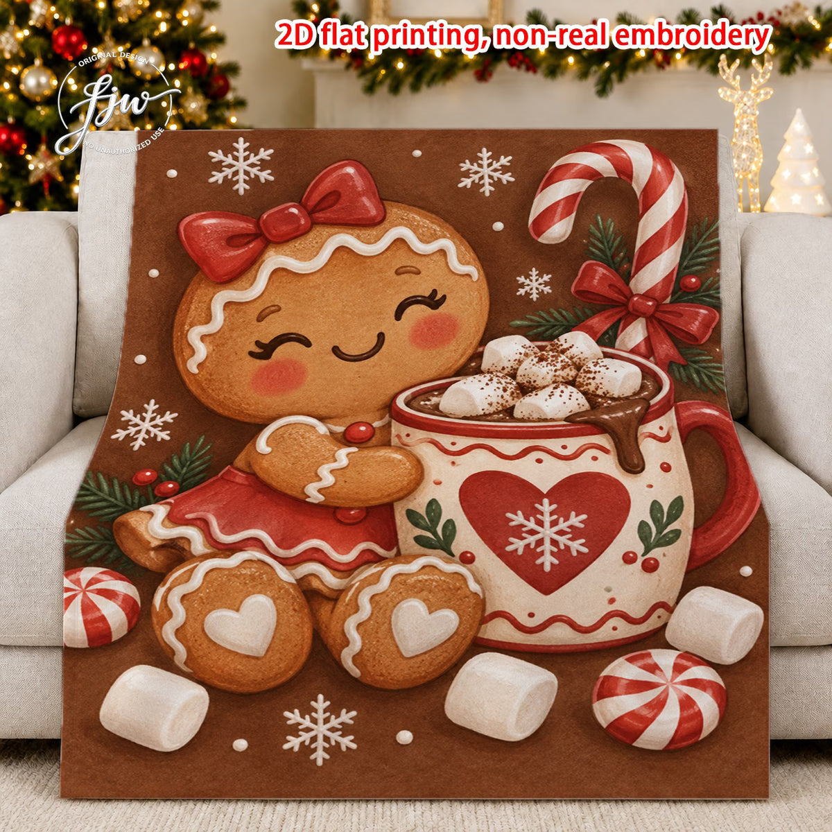 Gingerbread Girl & Hot Chocolate Christmas Fleece Blanket