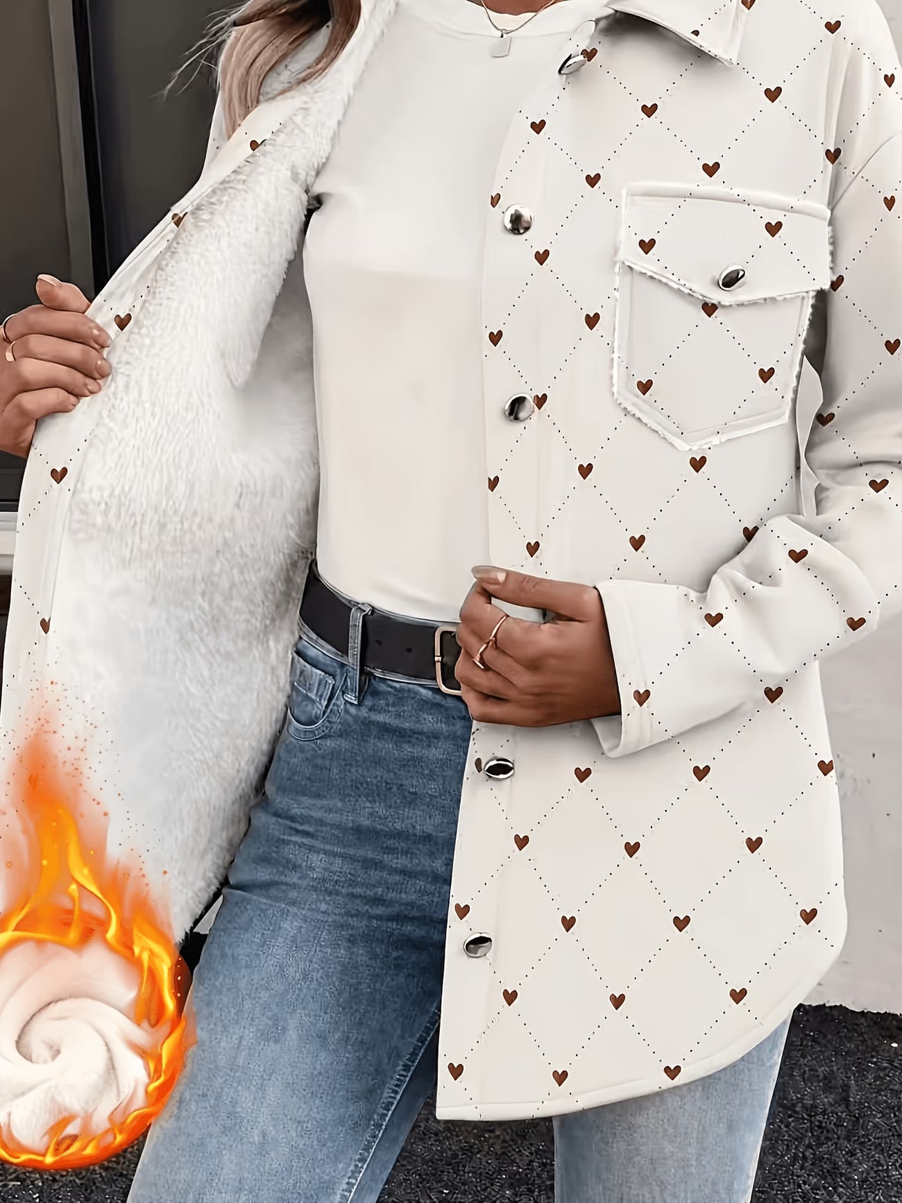 Women's Elegant Printed Lined Jacket – Warm Autumn/Winter Outerwear