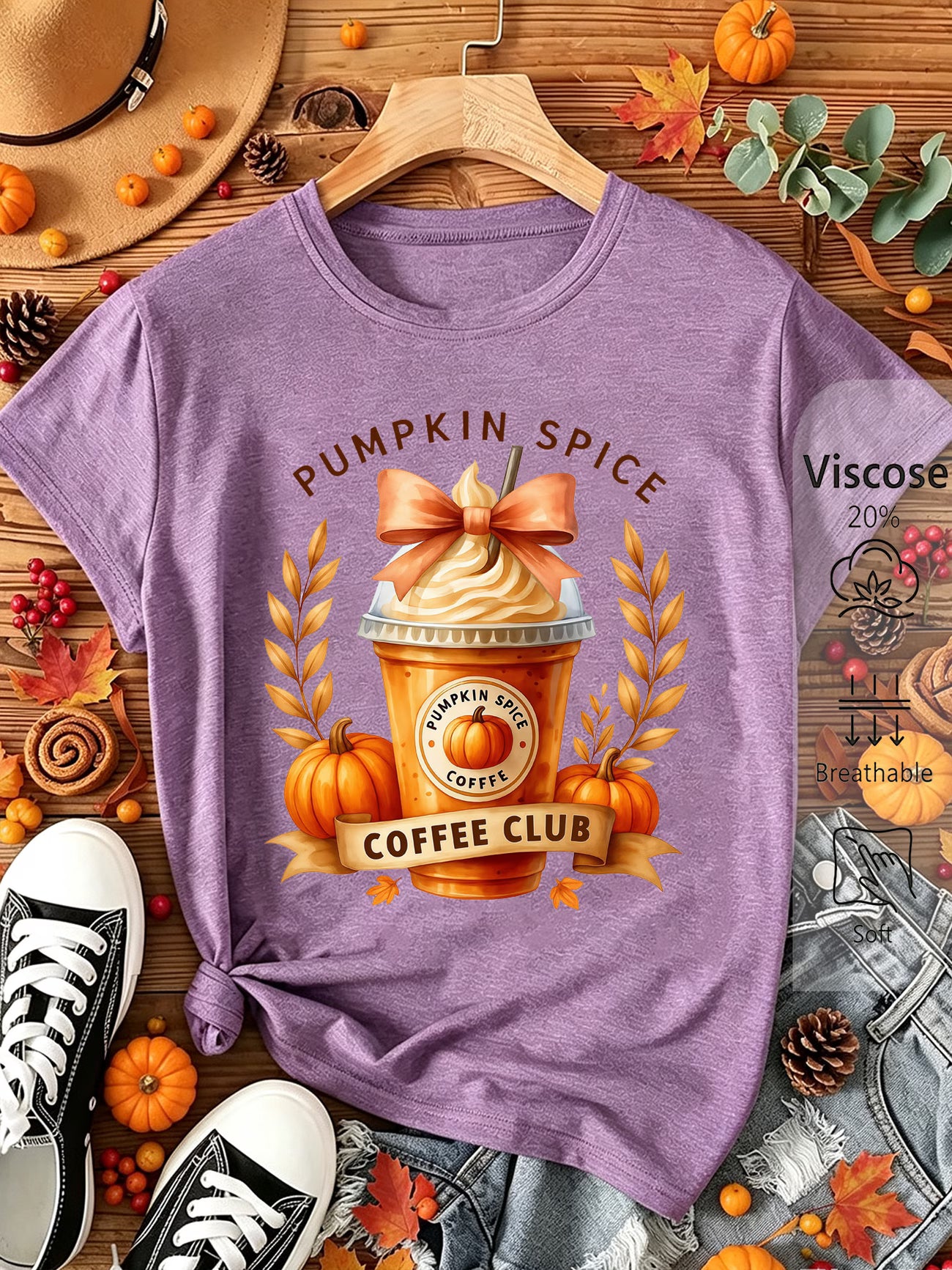 Pumpkin Spice Coffee Club Bow Print T-Shirt