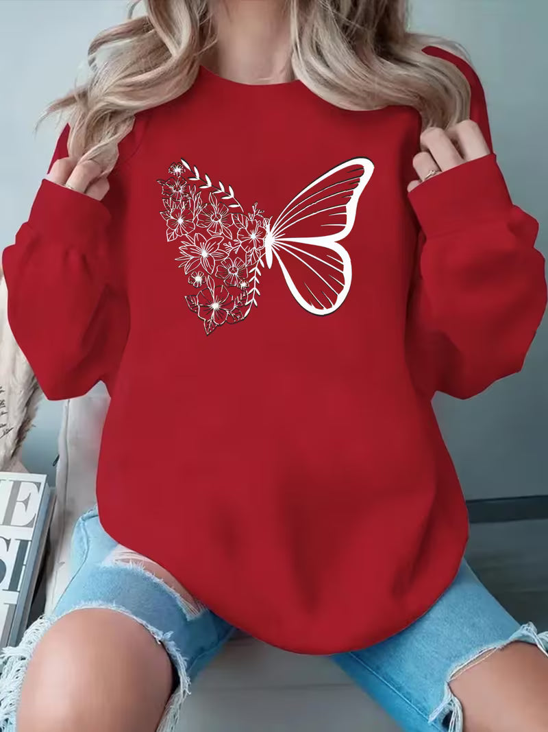 Butterfly Print Crewneck Sweatshirt