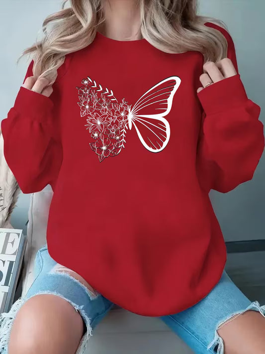 Butterfly Print Crewneck Sweatshirt