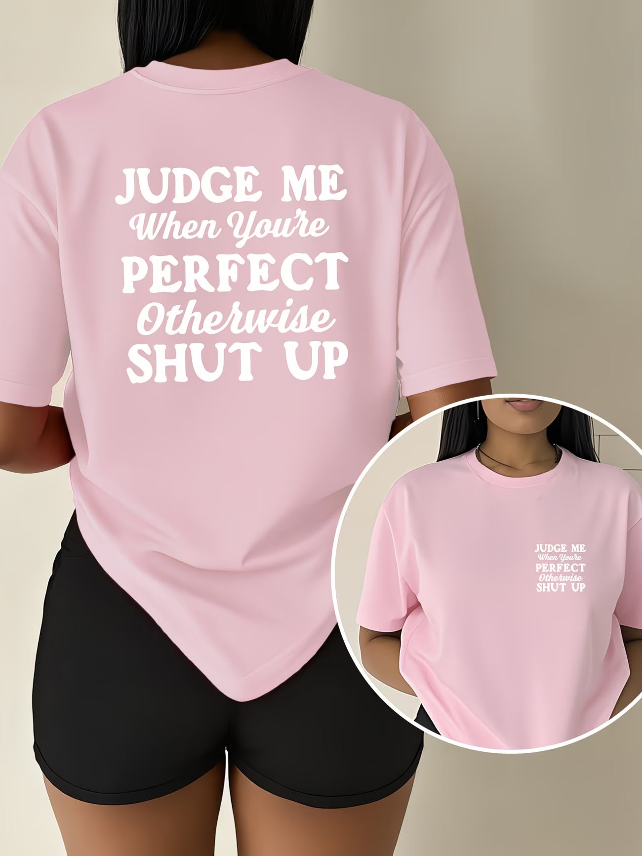 Women's Plus Size Slogan T-Shirt — "Judge Me When You're Perfect"