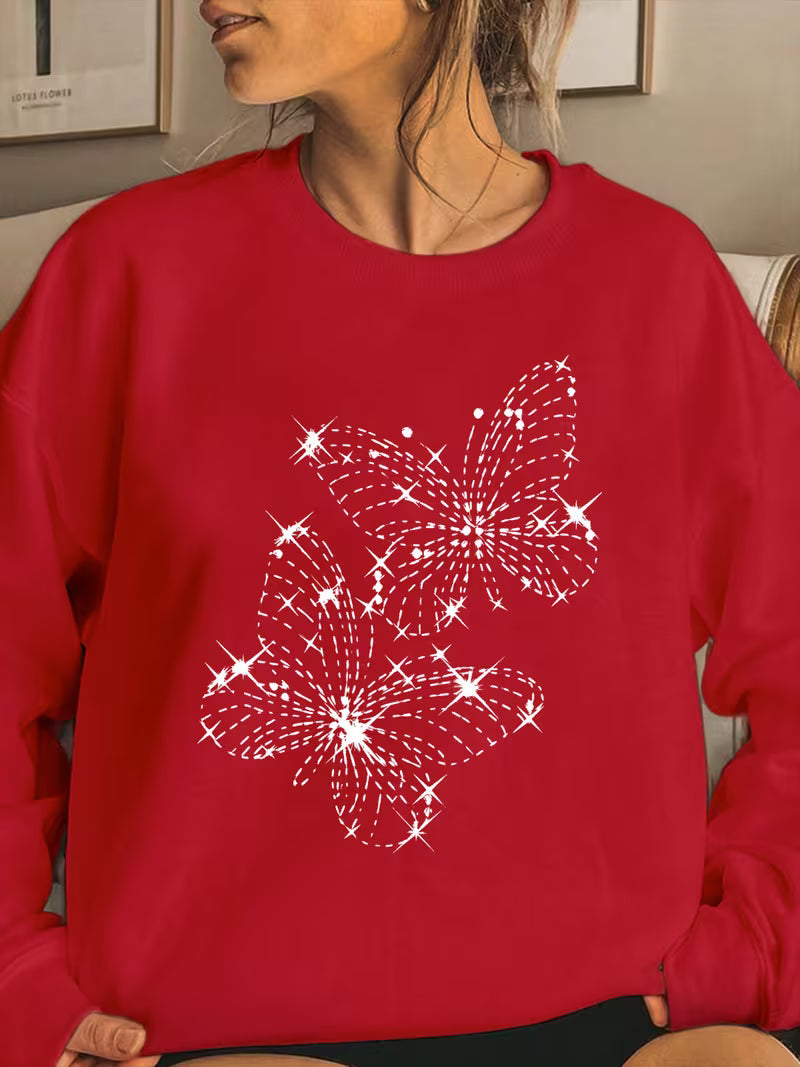 Women'S Cozy  Sweatshirt with Sparkling Butterfly Print