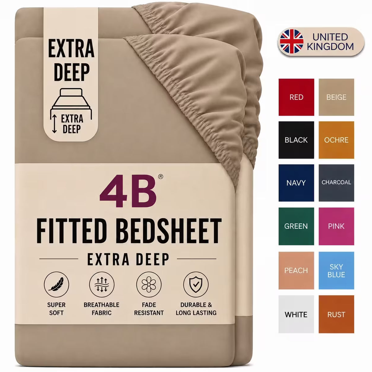 4B Deep Pocket Fitted Sheet – Durable, Easy Care & Secure Mattress Fit