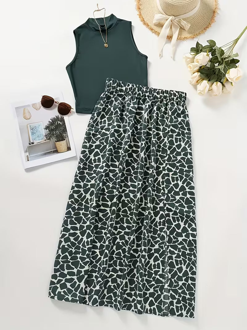 Fashion Women's Tank Top + Skirt Two-Piece Set