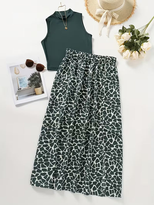 Fashion Women's Tank Top + Skirt Two-Piece Set