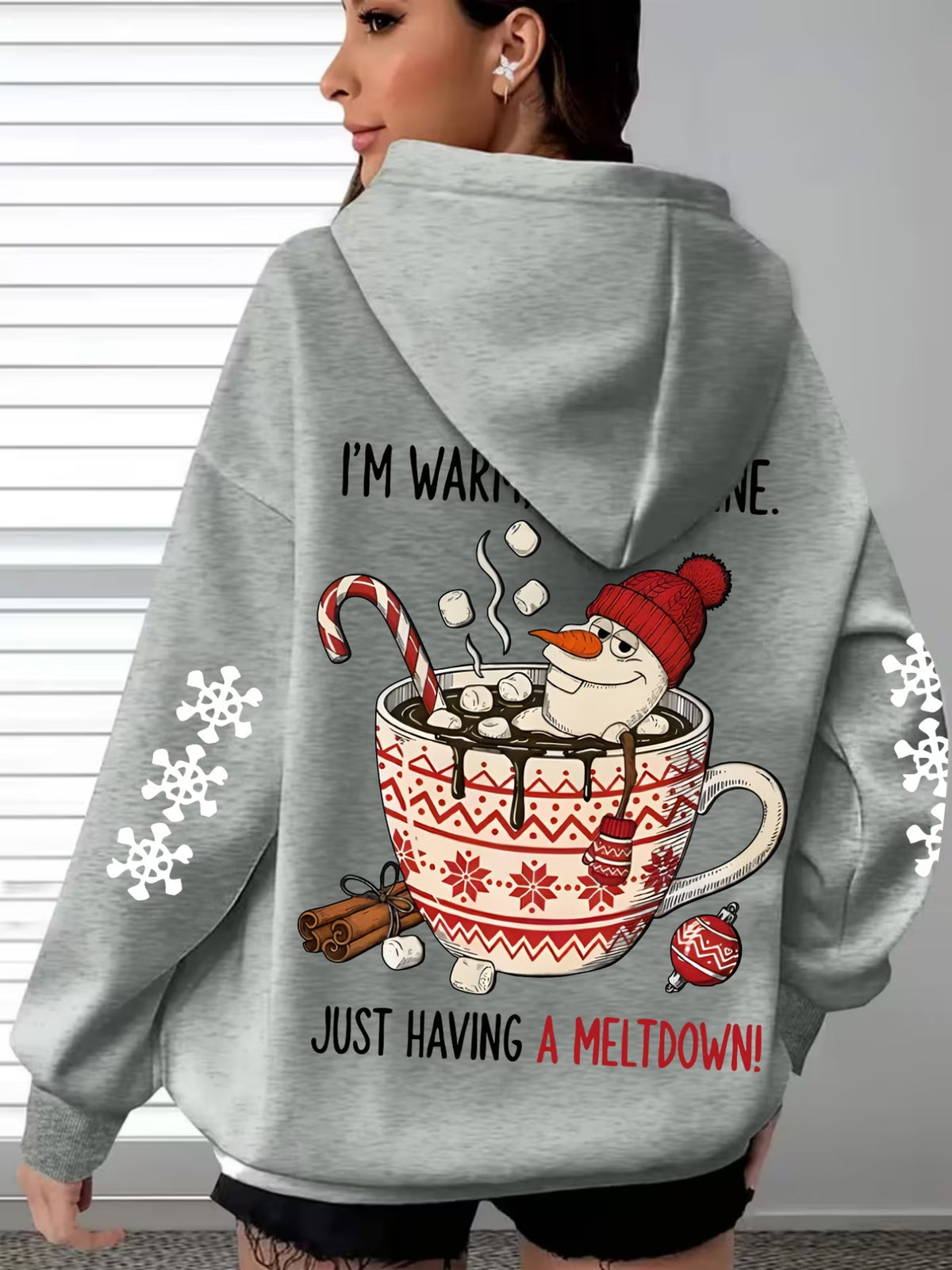 Women's Hot Chocolate Snowman Print Hoodie