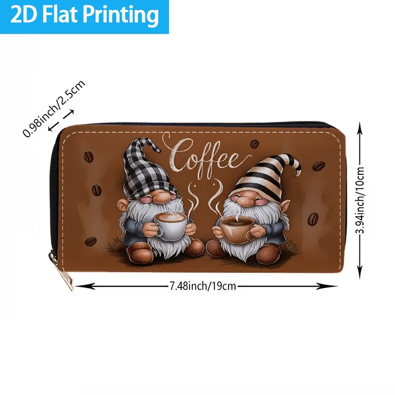 Christmas Coffee Goblins Long Zip Wallet with Card Slots