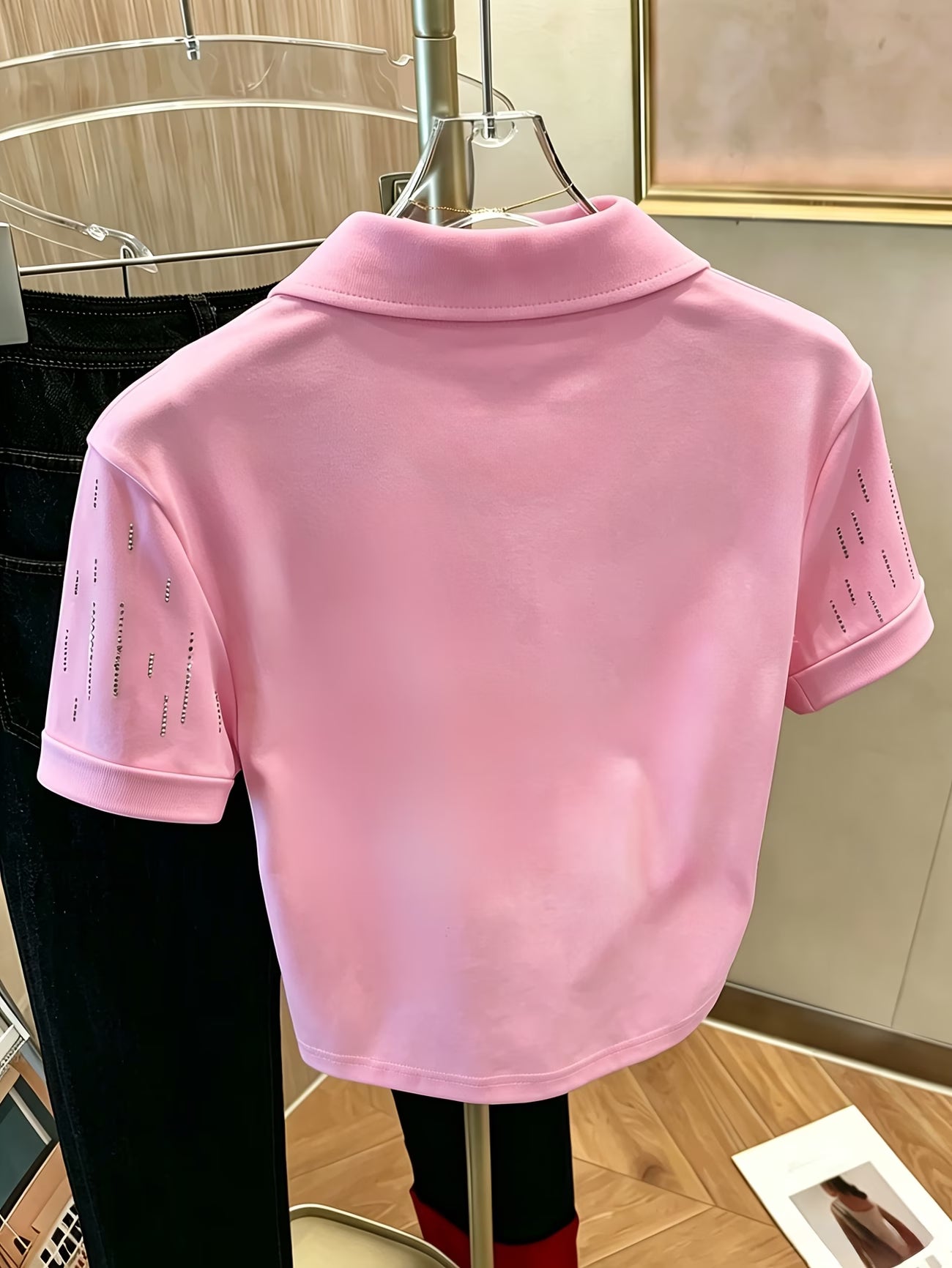 Women's Pink Rhinestone Polo Shirt