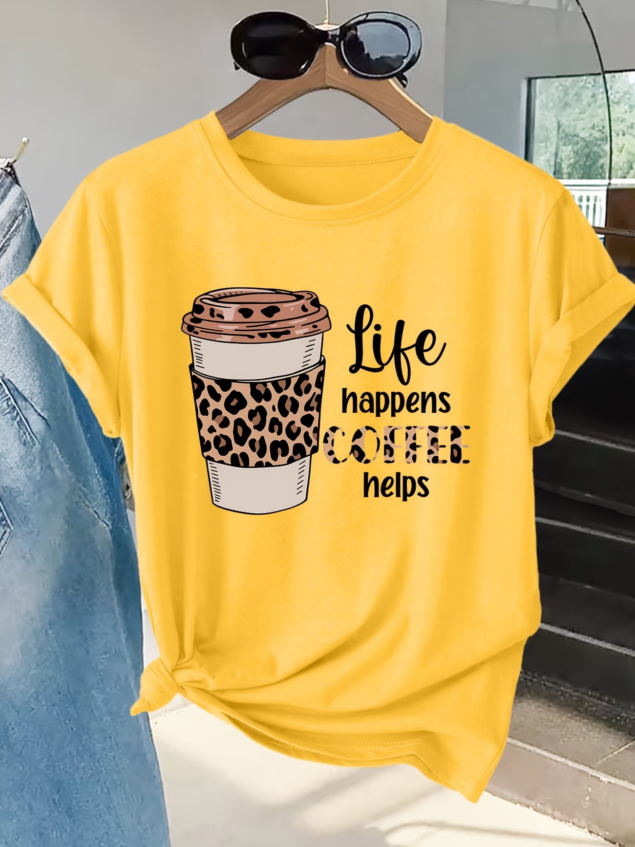 "Life Happens Coffee Helps" Graphic T-Shirt
