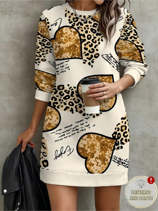 Leopard Heart Print Loose Sweatshirt