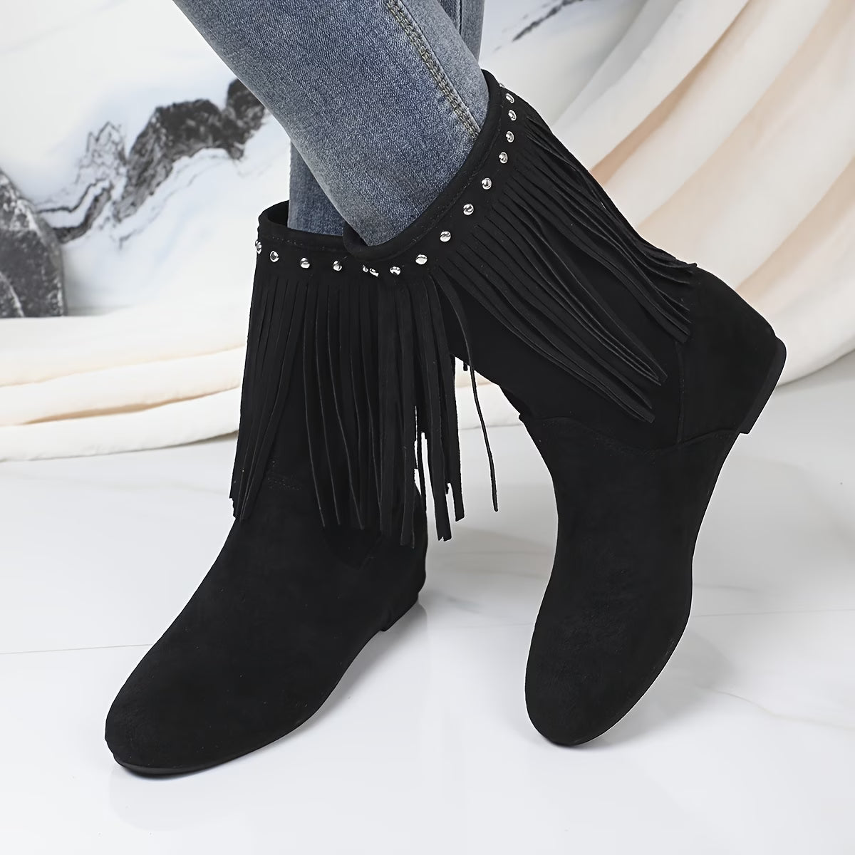 Women's British Style Tassel Short Boots – Retro Western Knight Boots with Inner Height Boost