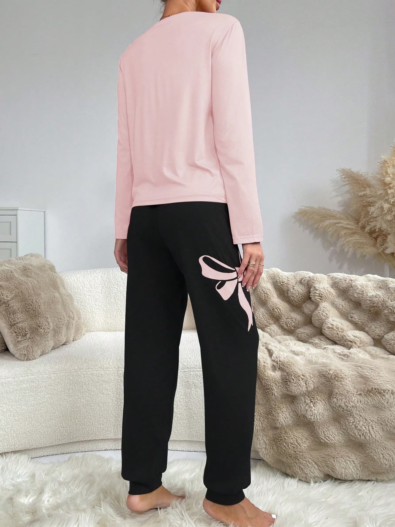 Long Sleeve Top and Black Base Pants with Butterfly Pattern