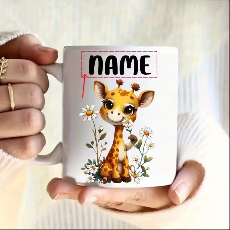 Customizable Name Cartoon Giraffe Ceramic Coffee Mug
