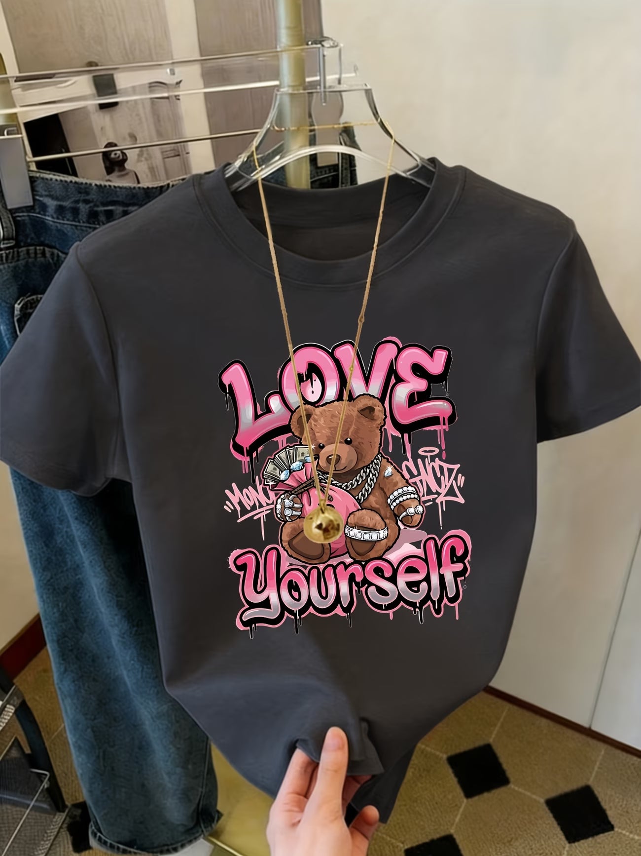 LOVE Letter & Money Bear Print Women's T-Shirt