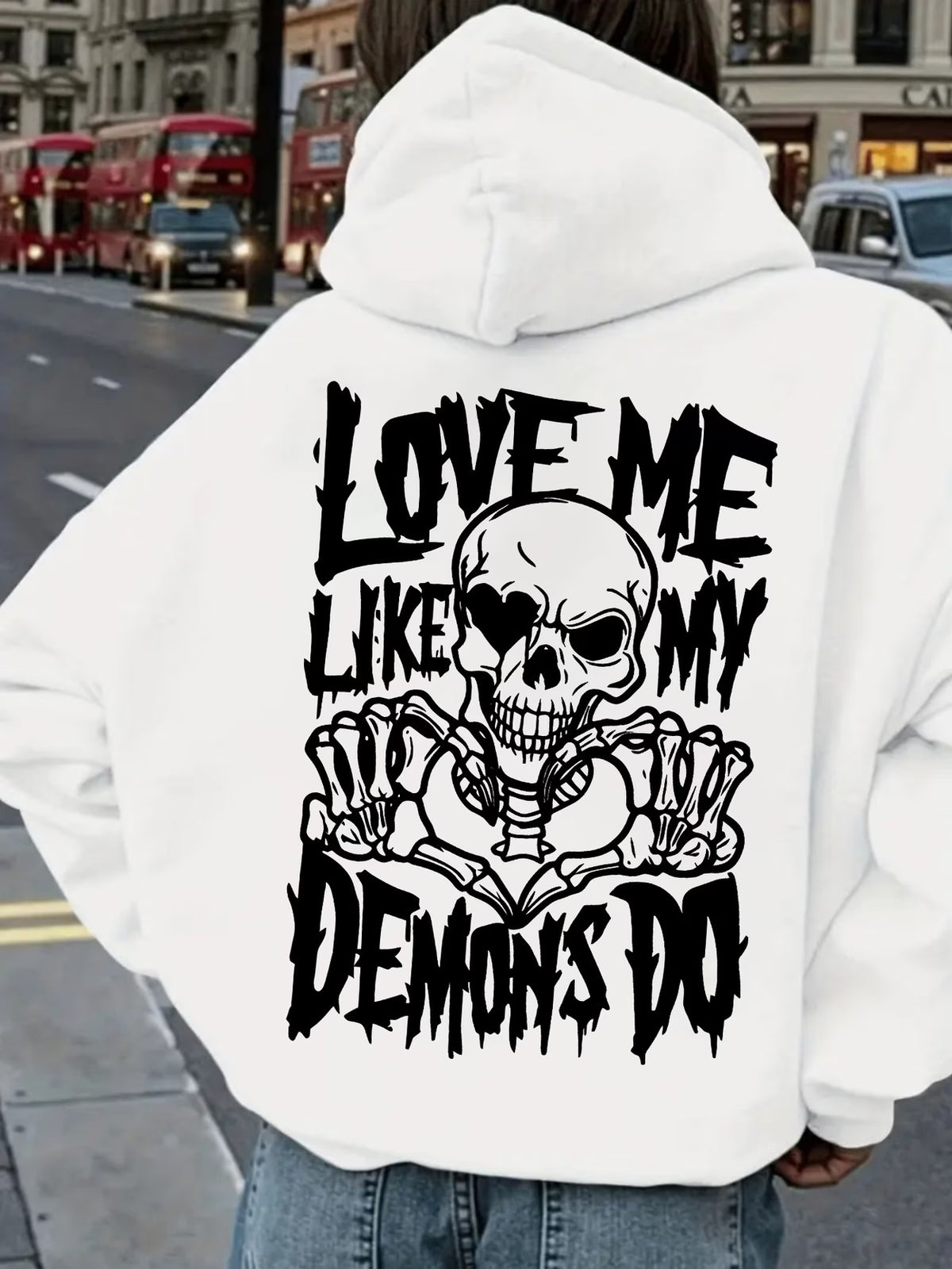 "Love Me Like My Demon" Skull Print Hoodie