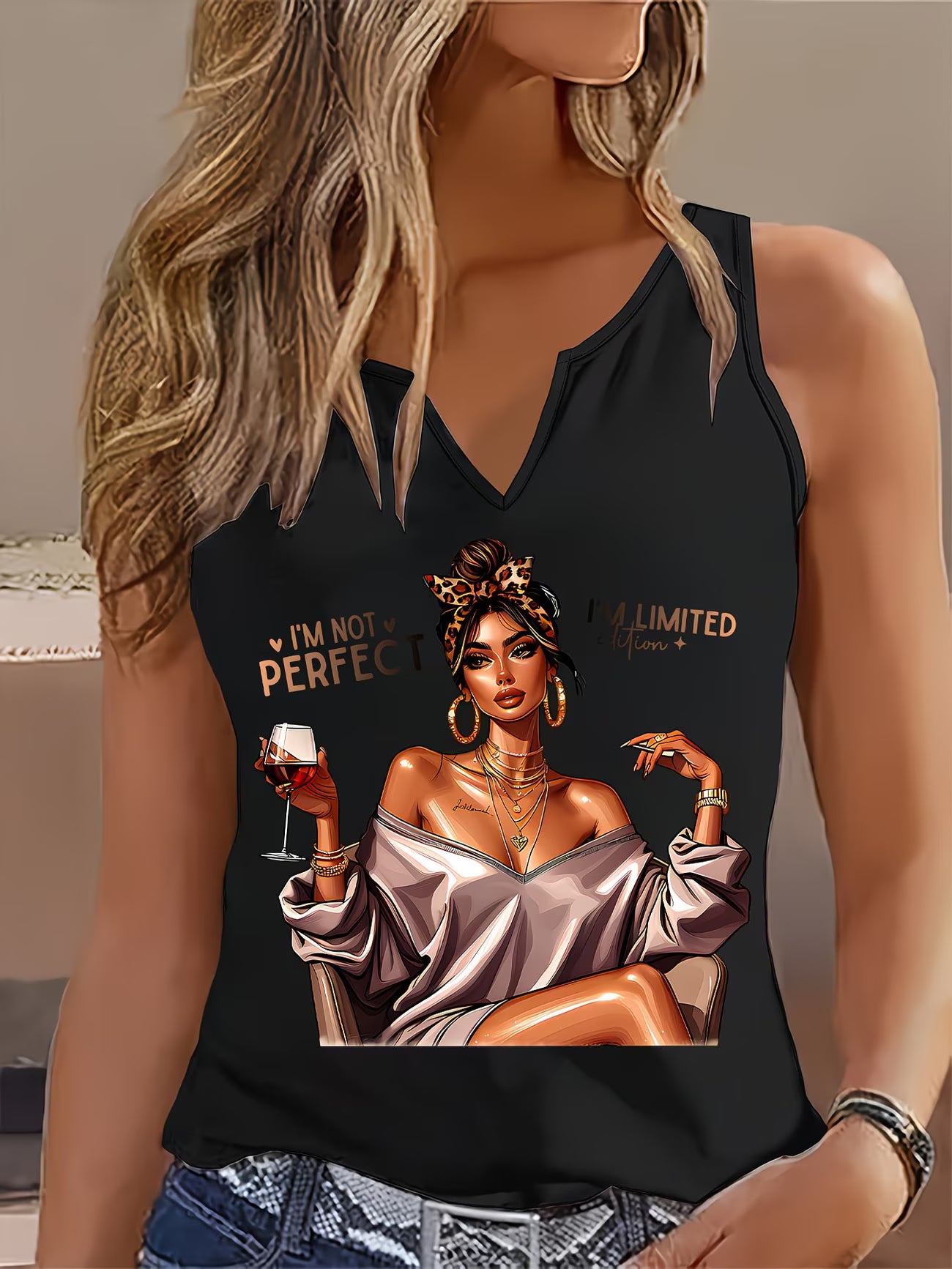 Graphic Print Sleeveless Vest Top