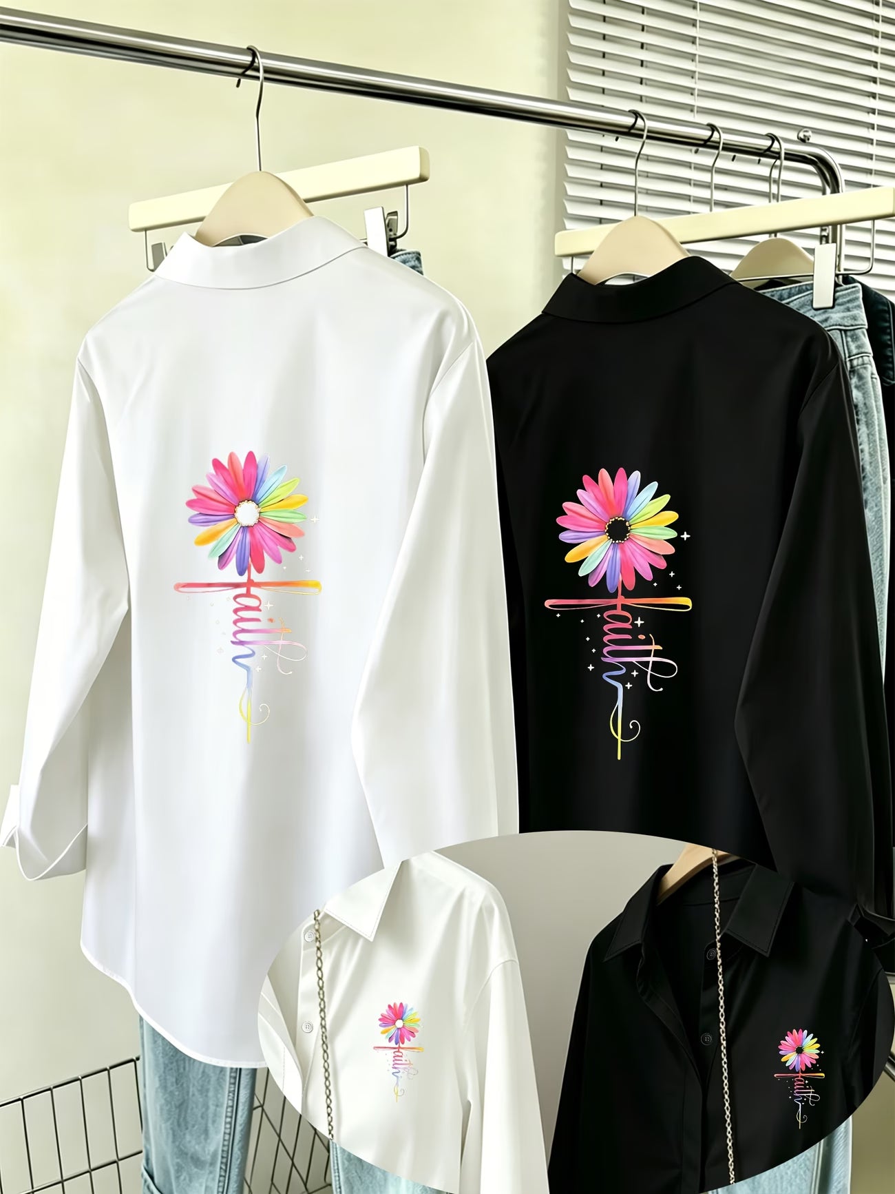 [2-Piece Set] Rainbow Daisy Faith Women's Shirt